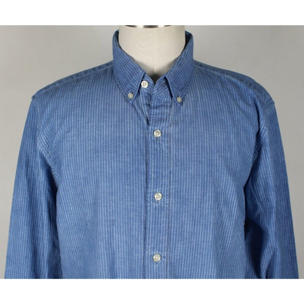 NWT Gap Washed Stripe Indigo Button Down Shirt MENS LARGE Blue Cotton